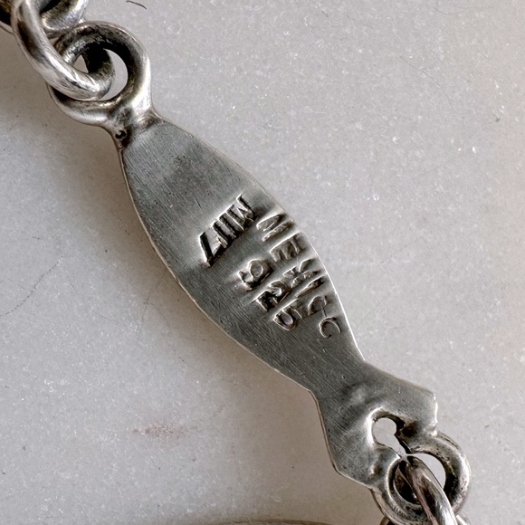 Vintage Taxco Sterling Silver Inlaid Stone Fish Link Bracelet M117 - Picture 5 of 8